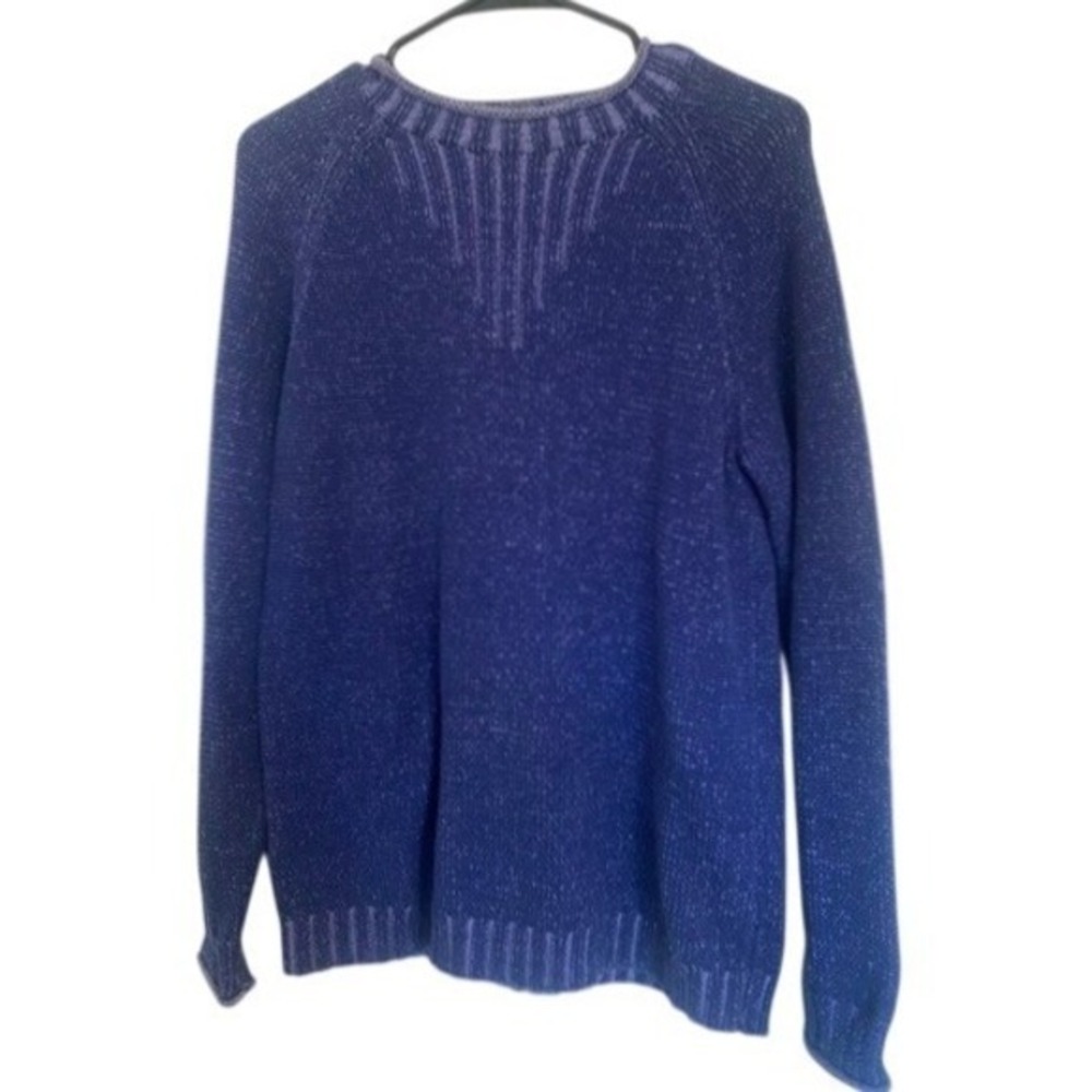 Investments Blue Cotton Knit Sweater Ribbed Texture Pullover Medium